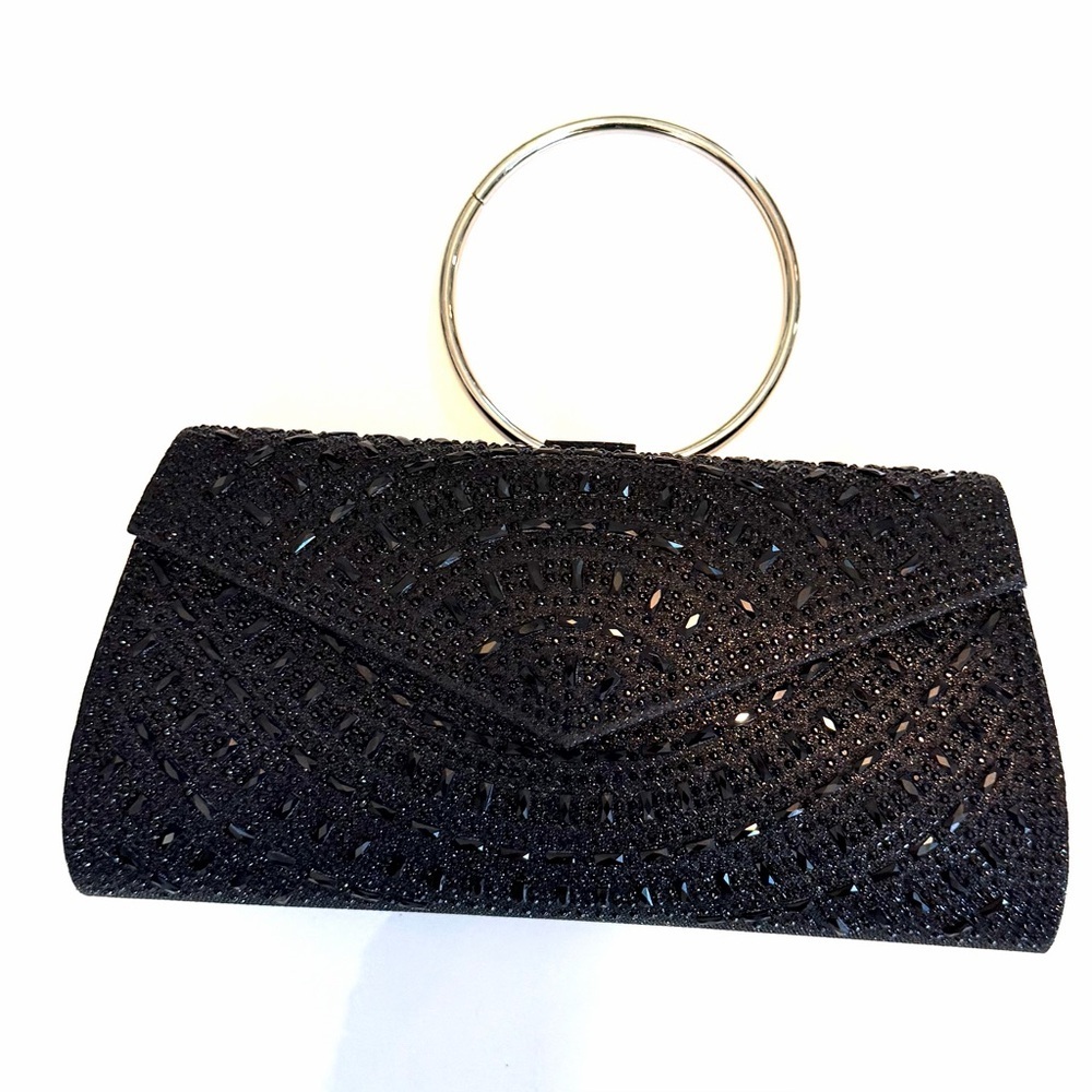 Elegant Black Evening Clutch with Silver Accents